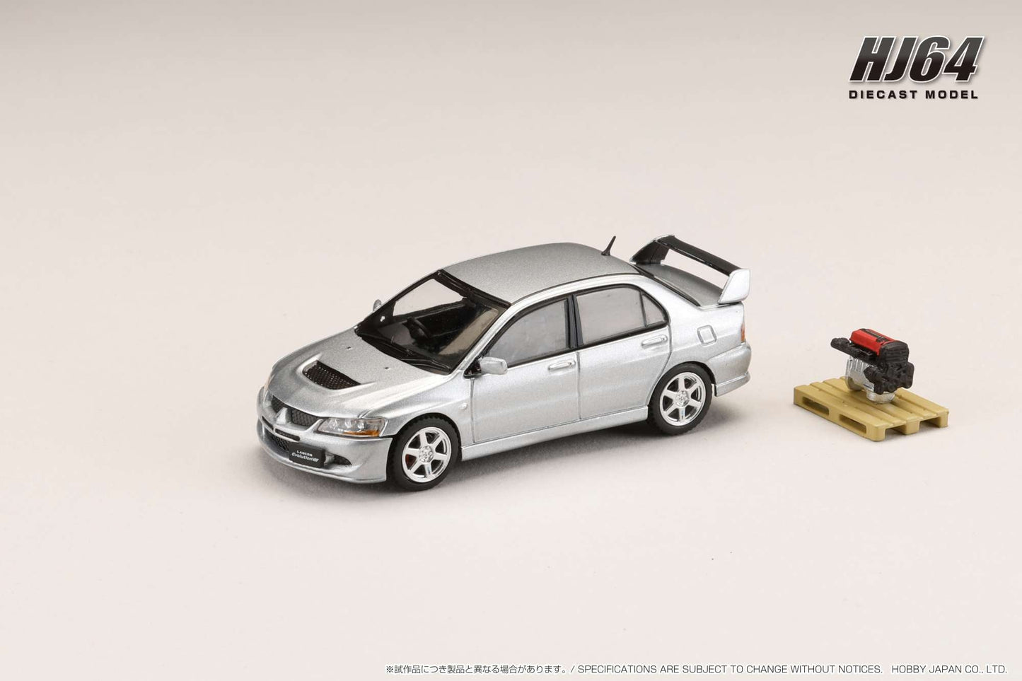 Hobby Japan HJ643054S MITSUBISHI LANCER GSR EVOLUTION 8 with Engine Display Model COOL SILVER METALLIC